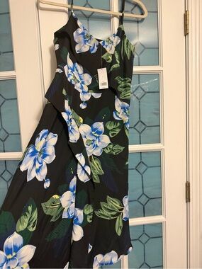 Banana Republic Black Maxi Dress with Blue & Green Floral Print
